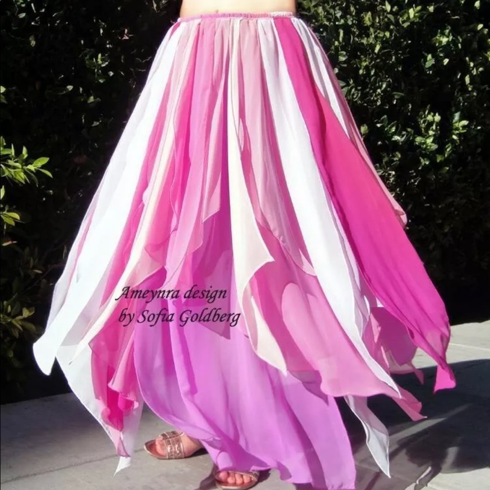 Ameynra Petal Skirt Pink Fuchsia White Chiffon New